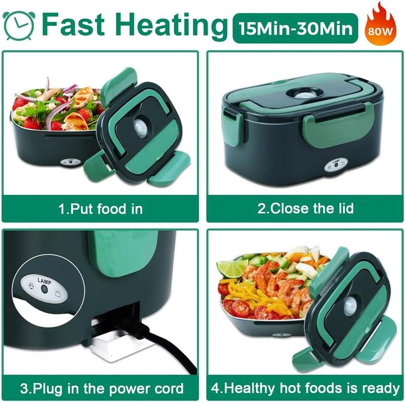 Electric Thermal Heated Lunch Box with Compartments for Fruits, 3-in-1 Lunch Bag for Adults, Car and Office, Tableware 4