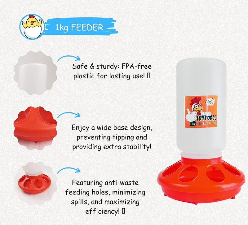 Chicken Feeder and Waterer Set with Adjustable Legs - Rain Proof 1Kg Chick Feeder and 1.5L Chick Watere 2