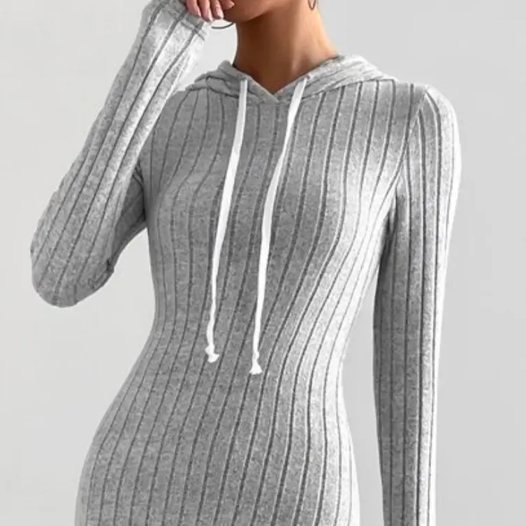 Buy 1 and get surprise!!!Women Ribbed Knit Hoddie Dress Plain