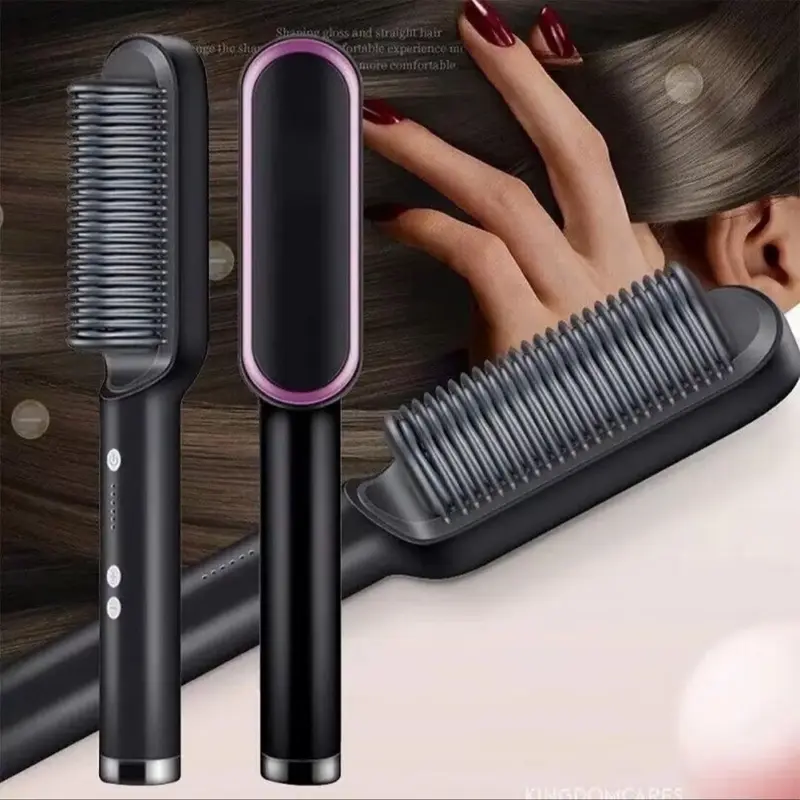 Hair Straightener Comb with Fast Heating Ceramic PTC & Adjustable Temperature Setting for Styling Comfort - Heatless, Haircare Brush 2
