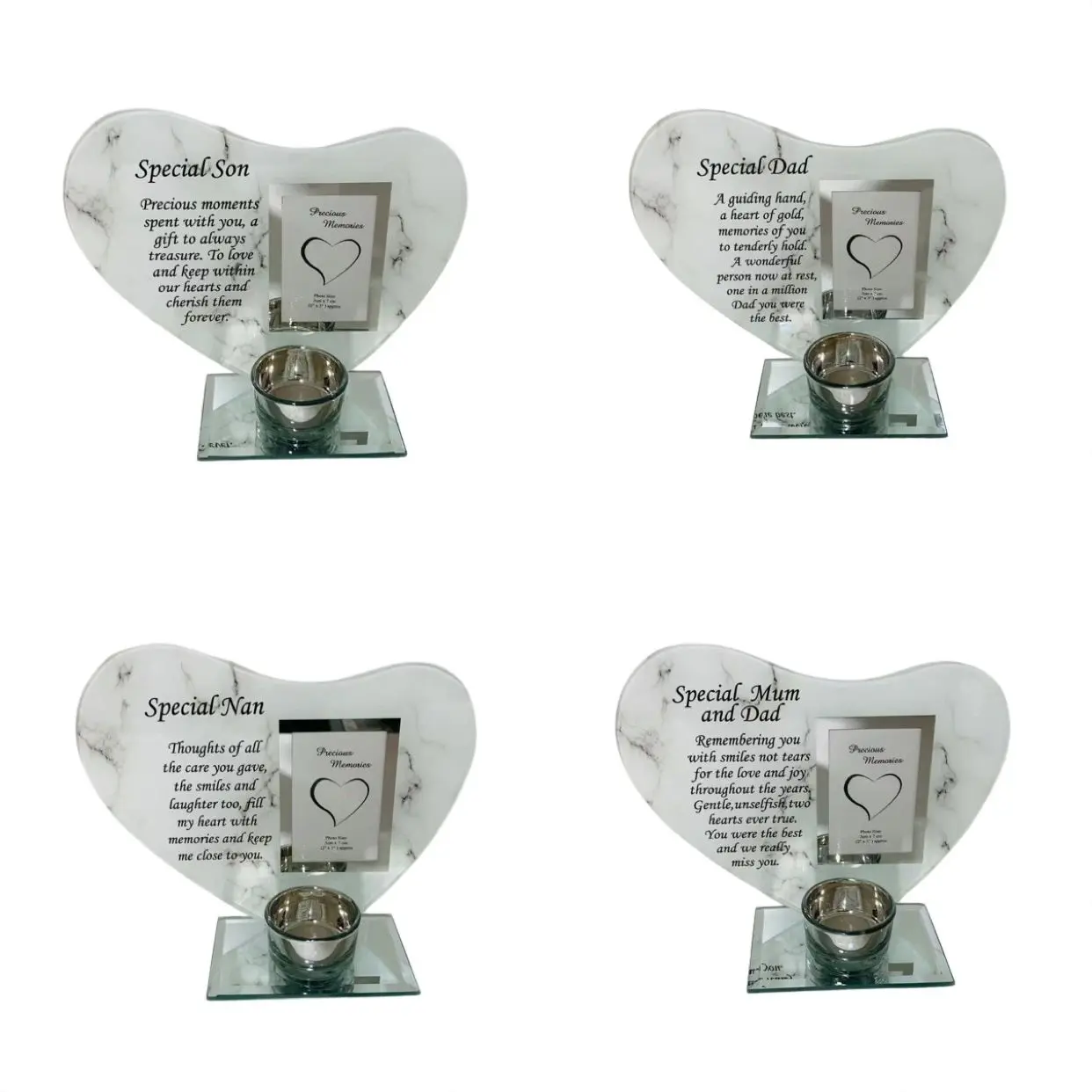 Memorial Marble Effect Heart Plaque Tee Light Holder graveside ornaments