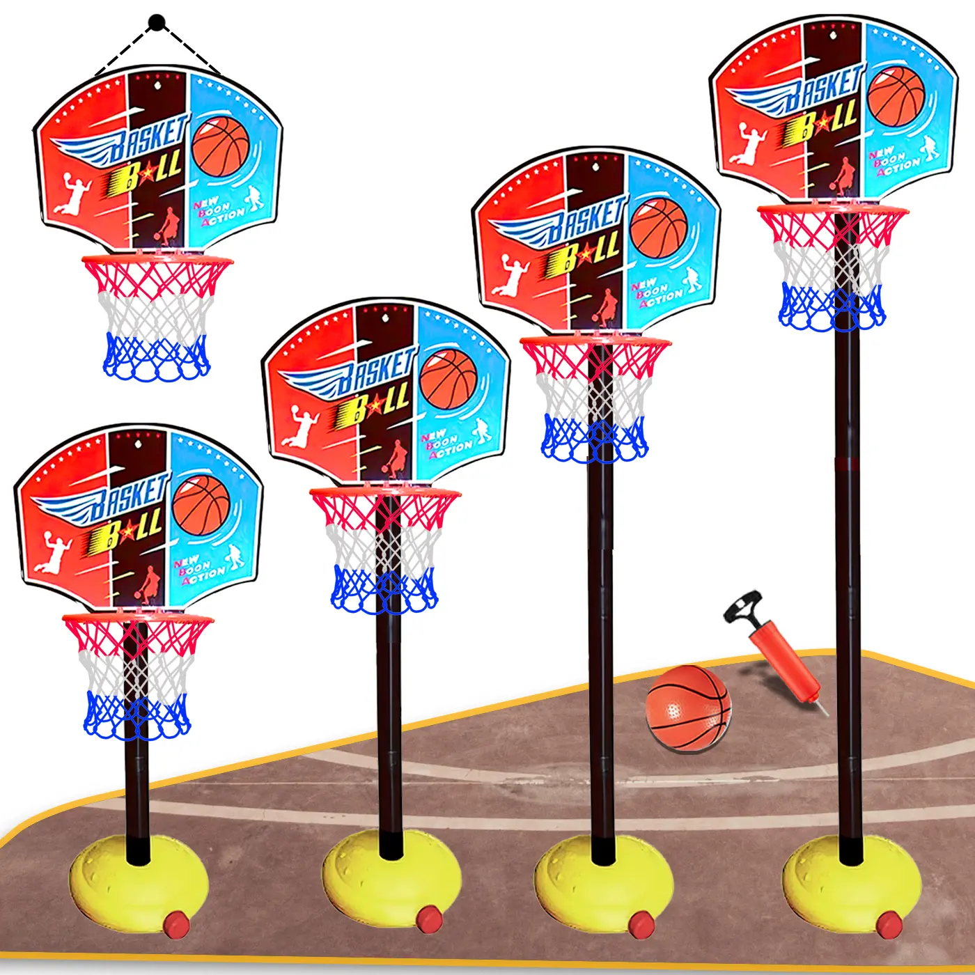 Basketball Hoop for Kids Height Adjustable Hoop Net Ball Pump Portable Basketball Indoor Outdoor Fun Activity Basketball Hoop Ideal Sports Gift for Children