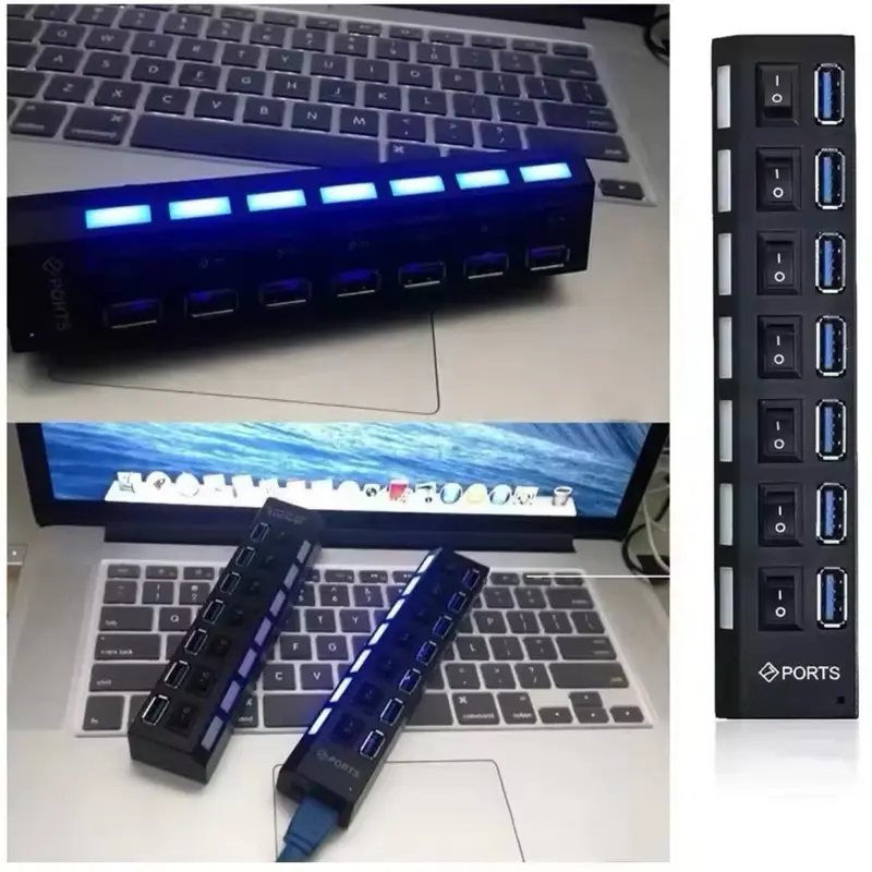 USB 2.0 Extension Hub Splitter with Switch for Computer and Electronics 5