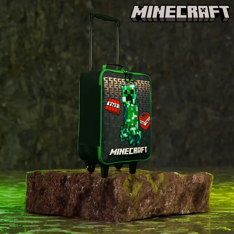 Minecraft Kids Suitcase for Boys and Girls Foldable Trolley Hand Luggage Bag Carry On Gamer Travel Bag with Wheels Size Cabin Bag Wheeled Bag with Handle Trolley Suitcase Boys 1
