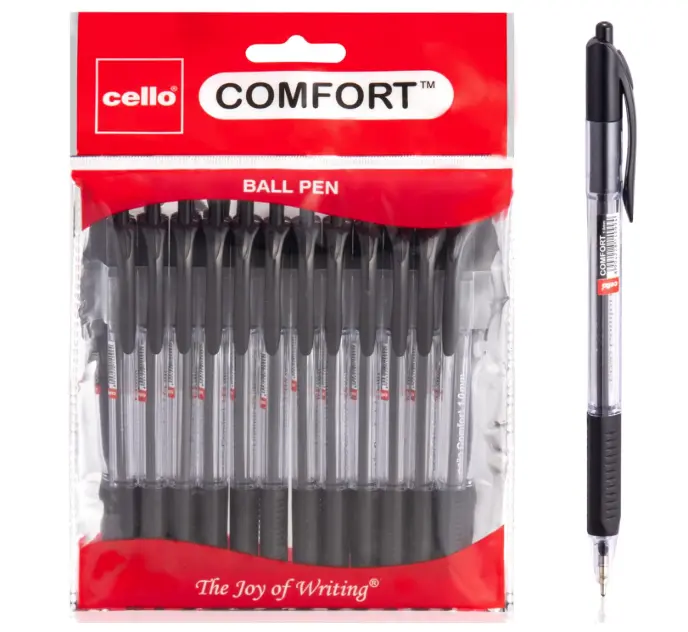 Cello Ballpoint Pen Black Pens Comfort Grip Ball Pens Medium Point Biros,Retractable Ballpoint Pens (1.0MM) Black Pen, Pack of 12 | ideal for office, Home, and School Stationary supplies