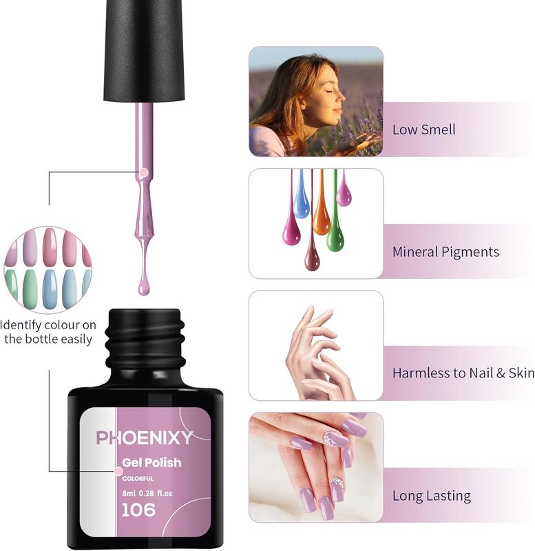 Gel Nail Polish Starter Kit, Phoenixy 12 Colours Soak Off Gel Nail Polish Set with Nail Lamp 8ml Gel Nail Kit Gift Set for Women 3