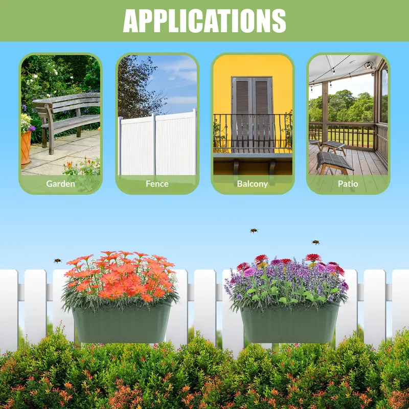 GEEZY Balcony Planter for Railing – Lightweight Over Fence Hanging Planters with Drainage, UV & Weather Resistant, Recyclable, Indoor/Outdoor – Hanging Flower Pot Suitable for Balcony, Garden & Patio 5