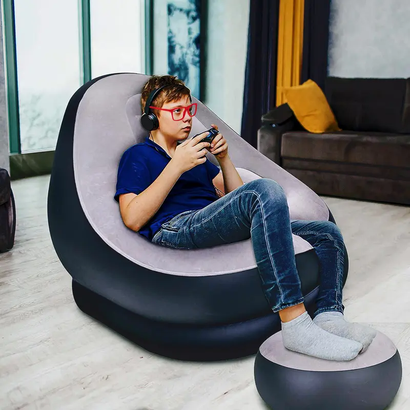 Inflatable Deluxe Lounger Ottoman Couch Gaming Chair Foot Stool Seat Air + Electric Pump 5