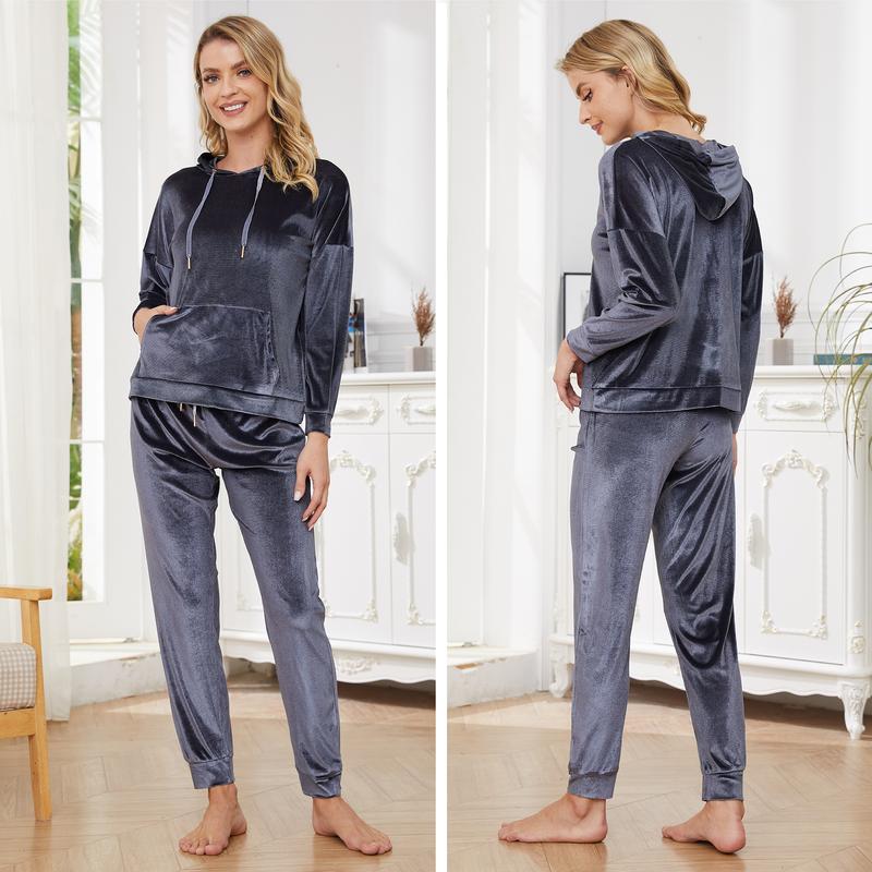 Ladies Pyjama Set Super soft Velour Cosy Long Sleeve Top & Bottom Pants Sleepwear Loungewear Nightwear for Women with Elasticated Trousers Size 8-22 Comfort Comfortable Womenswear Fit Pajamas Adjustable Minimalist Homewear Pjs Basic Winter Ribbed Comfy 1
