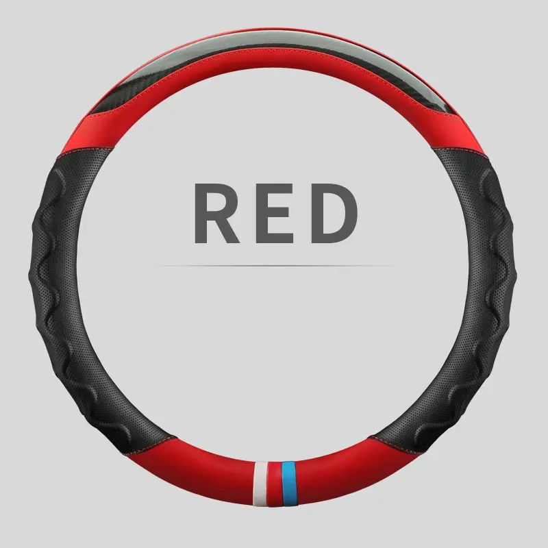 UNIVERSAL CAR STEERING WHEEL COVER ANTI-SLIP RED MESH RUBBER & CARBON 15"/38CM taxi uber and amazon flex driver upgrade stylish 4