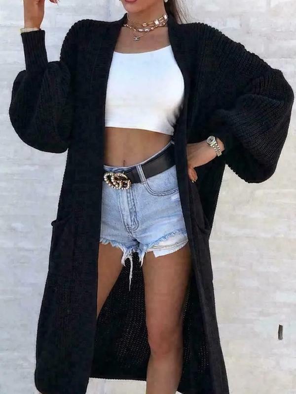 Women Chunky Knitted Oversized Cardigan Ladies Balloon Sleeve Long Maxi Cardigan Fit Knitwear Womenswear Casual Comfortable Dress Elegance Outfit Tops Underwear Loose Basic Minimalist 6