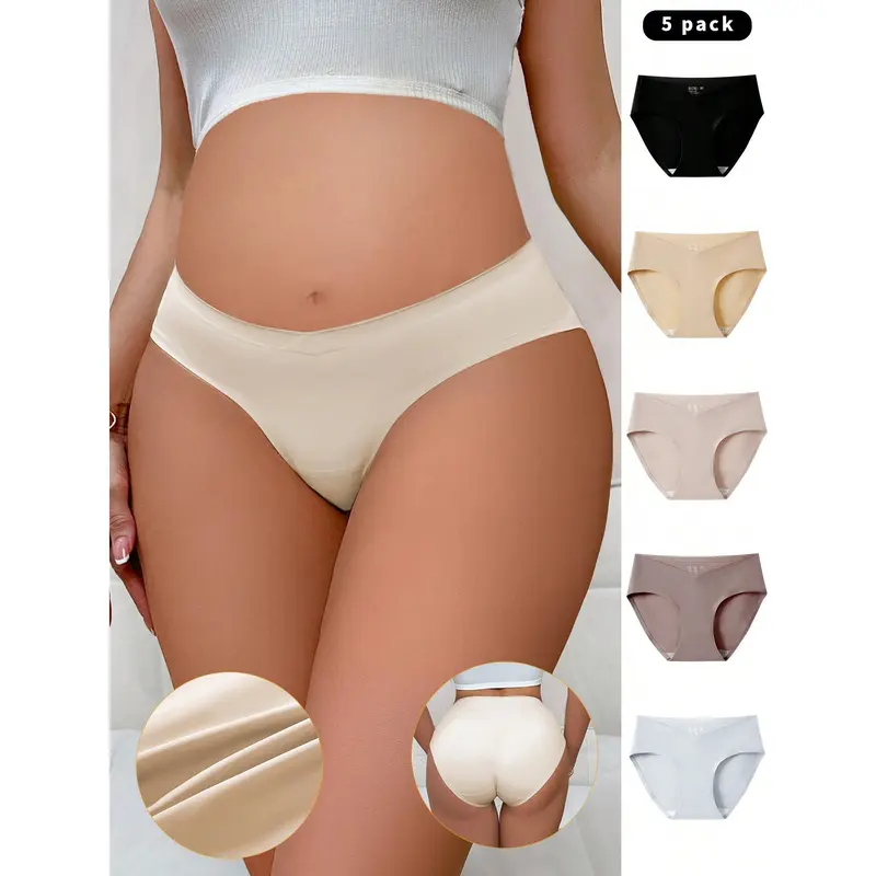 5pcs Pack Maternity Solid Color Minimalist Panties, Casual Daily Wear 4
