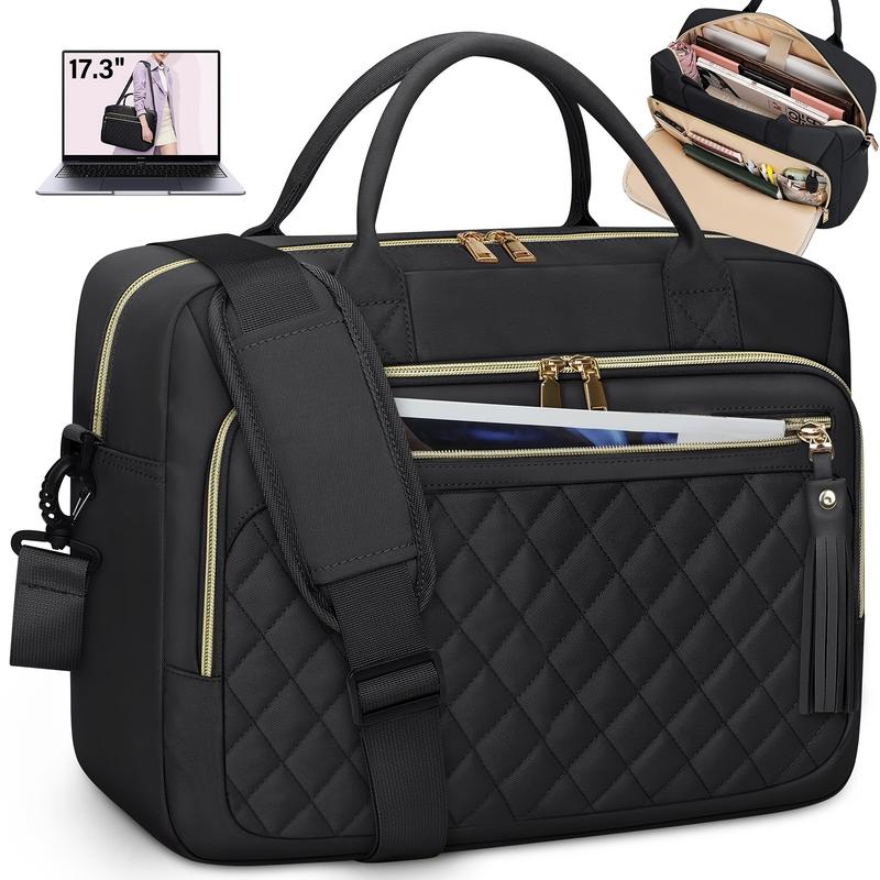 Product Introduction of 17.3 Inch TSA-Compliant Laptop Bag, Durable Polyester Fiber Briefcase for Women with Padded Compartment, Multi-Compartment Lightweight Shoulder Bag, Black 1