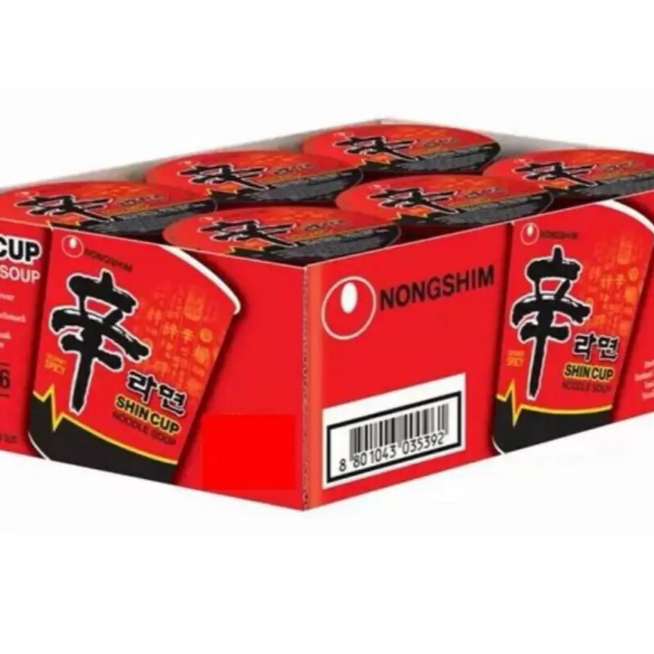 Nongshim Shin Cup Noodle Soup, 6 x 68g, Hot & Spicy Instant Food Korean Cup Noodles
