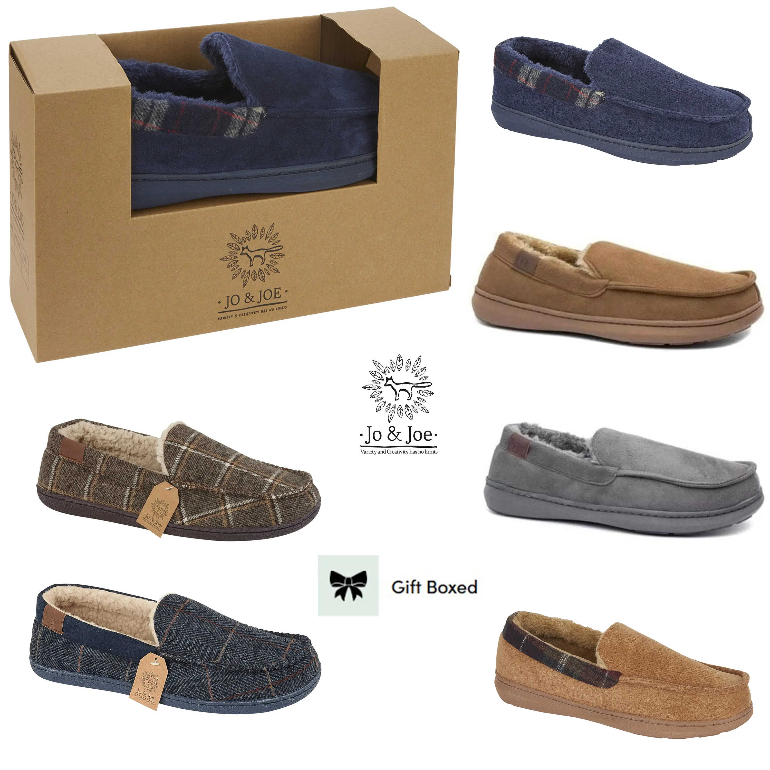 Men's Jo and Joe Slippers Warm Insulated Faux Fur Slip On Gift Boxed Hard Wearing Sole Christmas Present Shoe Comfort Footwear Boy Parent Decor Bedroom slippershoes