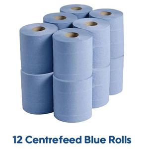 2-Ply Centrefeed Blue Rolls - Pack of 12 Rolls - Ideal for Kitchens, Bathrooms, Offices, and More  Cleaning Towels