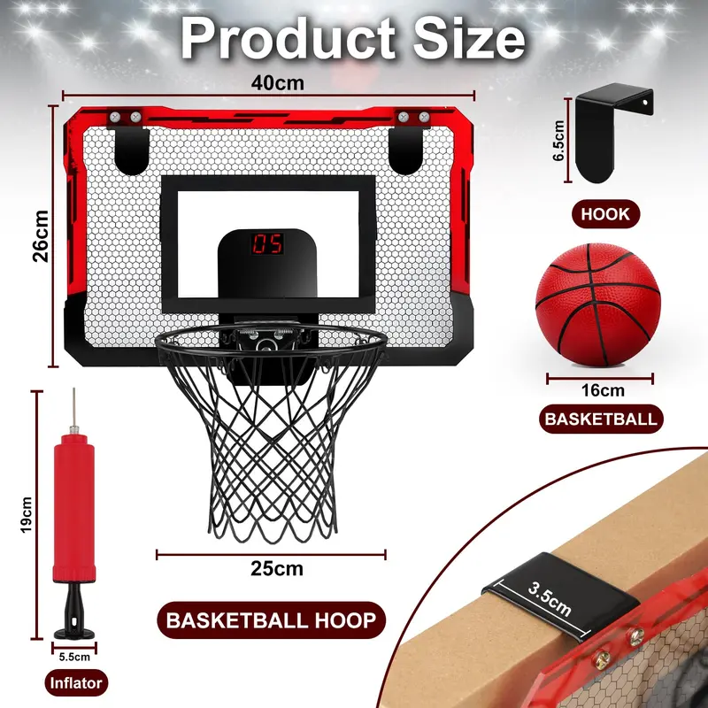 YIMORE Basketball Hoop for Kids Automatic Scoring Indoor Basketball Hoop, Mini Basketball Hoop Wall Mounted with 3 Balls Toy for Girls Boys Age 5 6 7 8 9 10 (red) 5