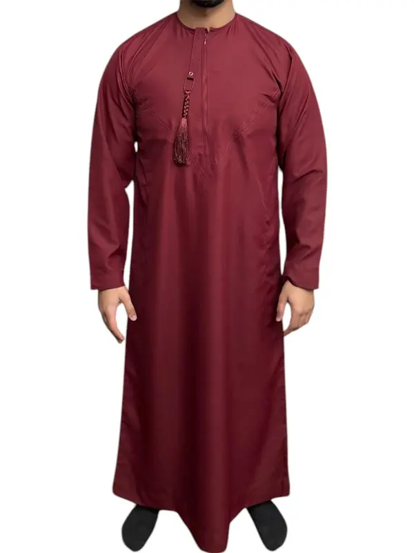 Premium Men's Maroon Zip Top Emirati Thobe - Regular Fit 0