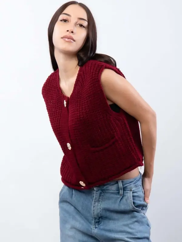 Tesfarz ONE Size(Fits UK 8-12) GOLD BUTTONED WOOL BLEND KNITTED VEST 5