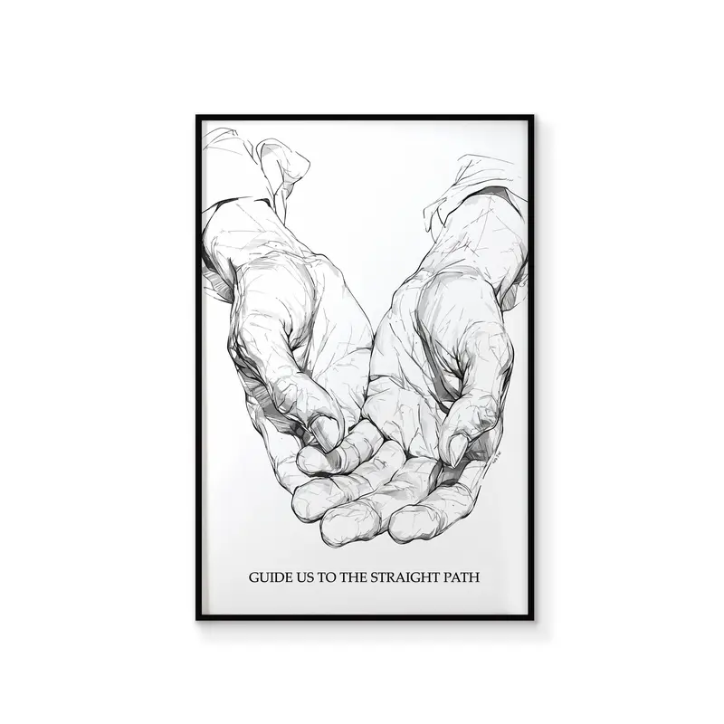 Guidance Motivational Dua Print | Islamic Wall Art | Black and White Minimal Chic Art | Drawing Art | Modern Islamic Gift | Hands in Prayer Decor Minimalist 0