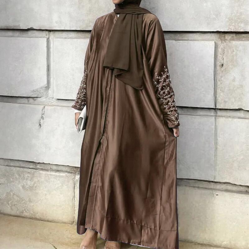 Product Introduction of HS1024 1pcs Satin Cardigan Handmade Beaded Dress Abaya 4