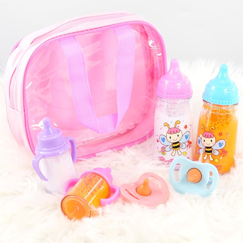 BiBi Doll 7-In-1 Baby Doll Accessories Set – Baby Dolls Bottles With Disappearing Milk And Juice, Carry Bag, Dummies – Magic Milk Bottle Baby Doll Dummy Baby Doll Feeding Set Baby Doll Bottle 5