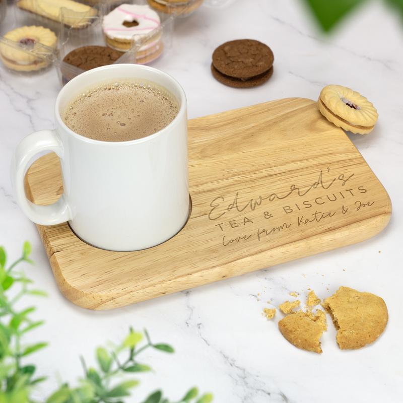 Personalised Custom Engraved Wooden Tea & Biscuit Board Serving Board Novelty Gift Birthday Valentines Housewarming Wedding Christmas 1