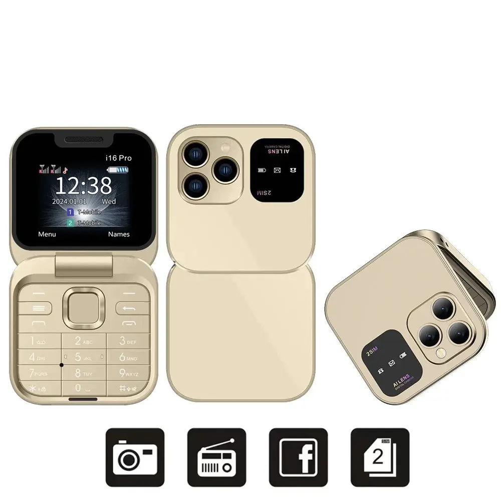 SERVO i16 PRO Foldable Mini Mobile Phone 2G Dual SIM Card Speed Dial Magic Voice 1.77''Screen 3.5mm Jack Flip Cellphone Type-C Portable Charging