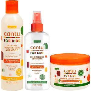 Complete Kids Curly Hair Products Bundle - Cantu Kids Leave-In Conditioner, Nourishing Shampoo & Detangler Spray for Healthy Curls - Comfort, Haircare hair gel shampoo bundle curl  defining curling  cream curly  hair Hydrate Moisture Moisturizer Hydrating