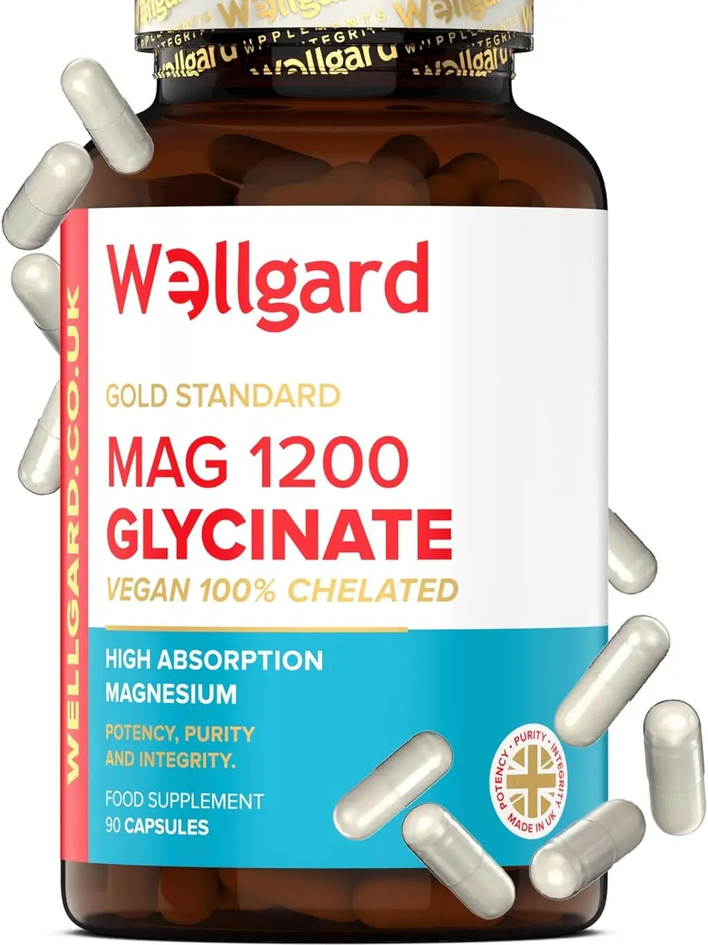 Pure Magnesium Glycinate - Not Mixed with Citrate or Malate, High-Strength Magnesium Supplement, Mag 1200, Made in UK