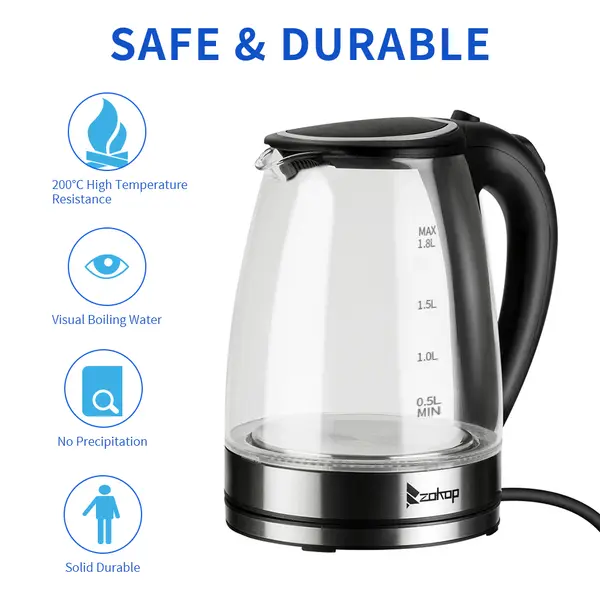 [Same model: 94353526] HD-1857-A 220V 2000W 1.8L Electric Glass Kettle UK Plug 5
