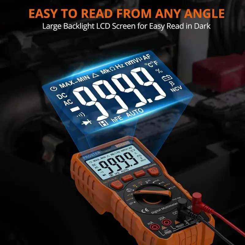 Multimeter TRMS 6000 Counts Auto Manual Range Multimeter Tester with DC/AC Voltage DC/AC Current NCV Detector Temperature Capacitance Resistance Diode Continuity Tester with Cloth Bag 6