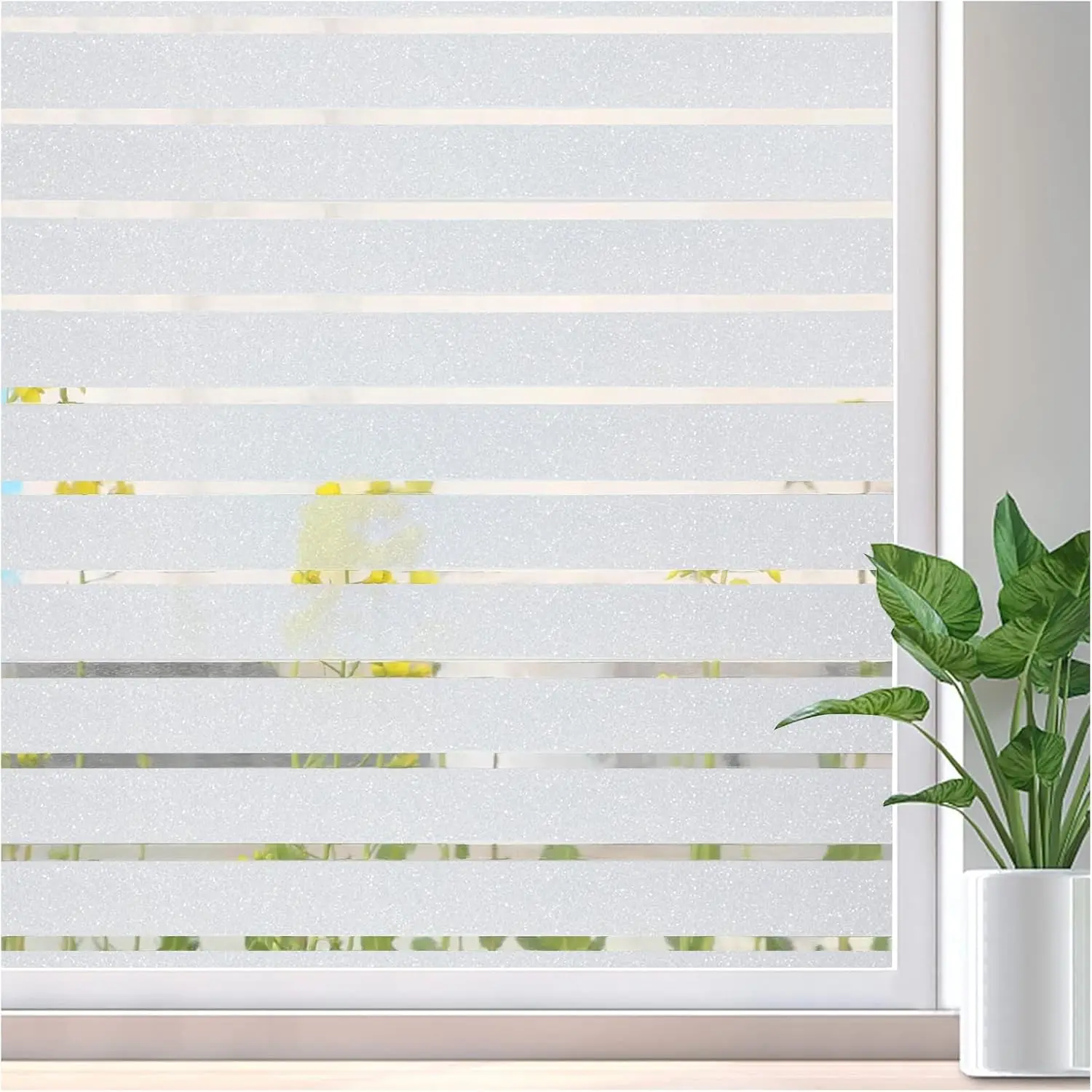 Window Film Privacy for Glass Windows Frosted Static Cling Stripe Patterns Priavcy No Glue Heat Reflective Sticker Home Office (Frosted, 44.5 * 200cm)