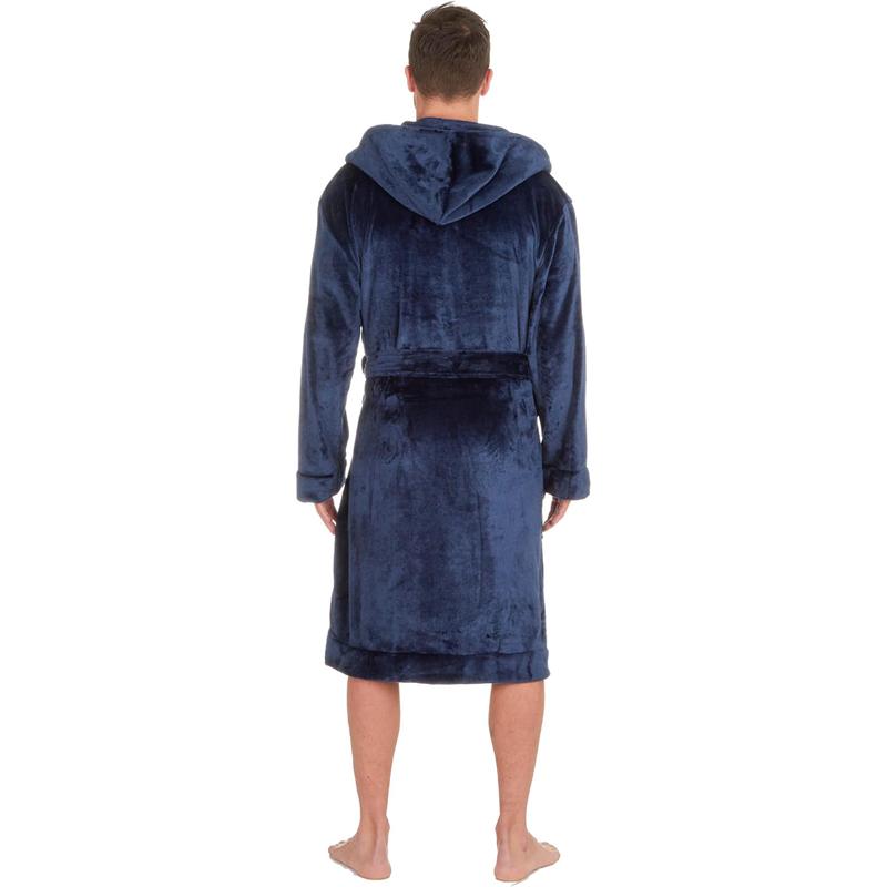 Mens Luxury Soft Coral Fleece Hooded Dressing Gown Robe Small-5XL 3