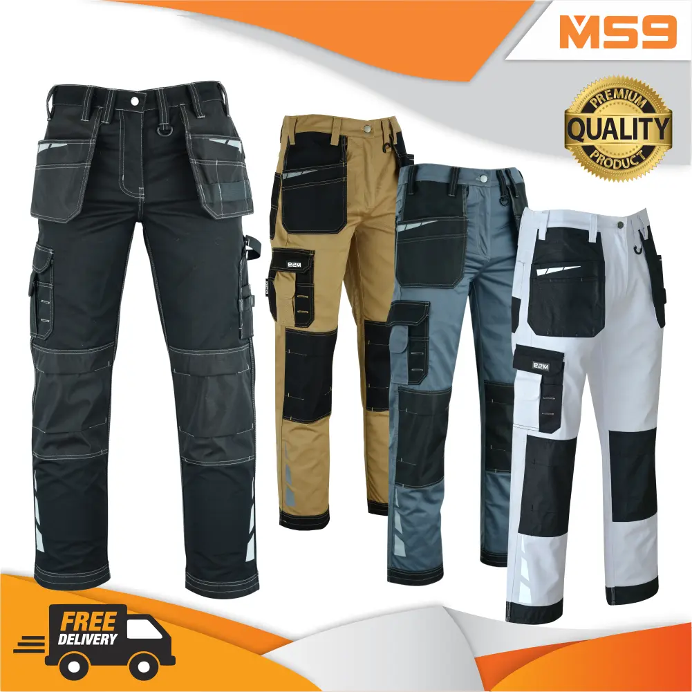 MS9 Men’s Cargo Combat Holster Pockets  trouser White Black Brown Cotton Menswear Simple Fabric E1 Trouser Stitch Pants Underwear
