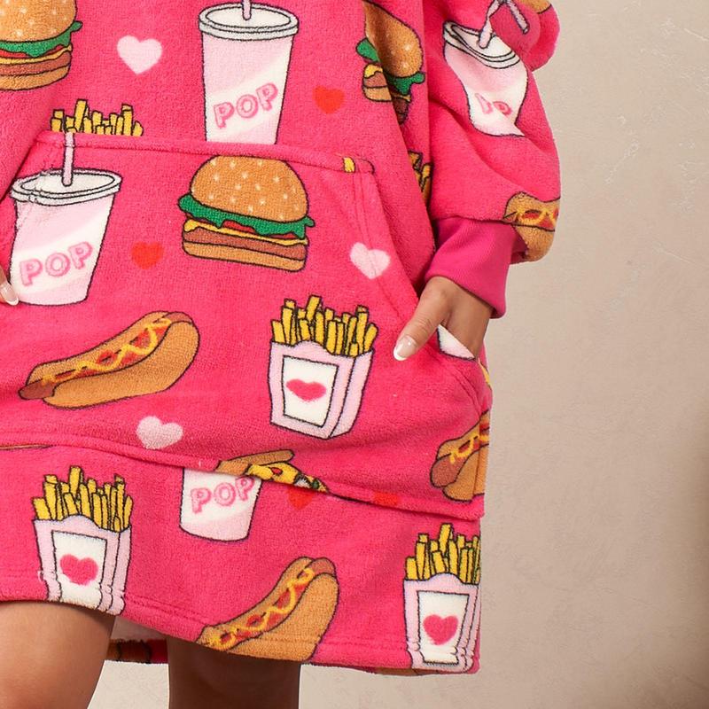 OHS Fast Food Hoodie Blanket Wearable Throw Hooded Fleece Blanket 1