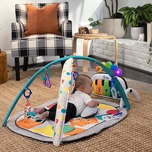 Product Introduction of 4-in-1 Kickin' Tunes and Language Discovery Play Gym with Piano, Mat with Detachable Activity Toys, Lights, Sounds and Music, Ages Newborn + 17