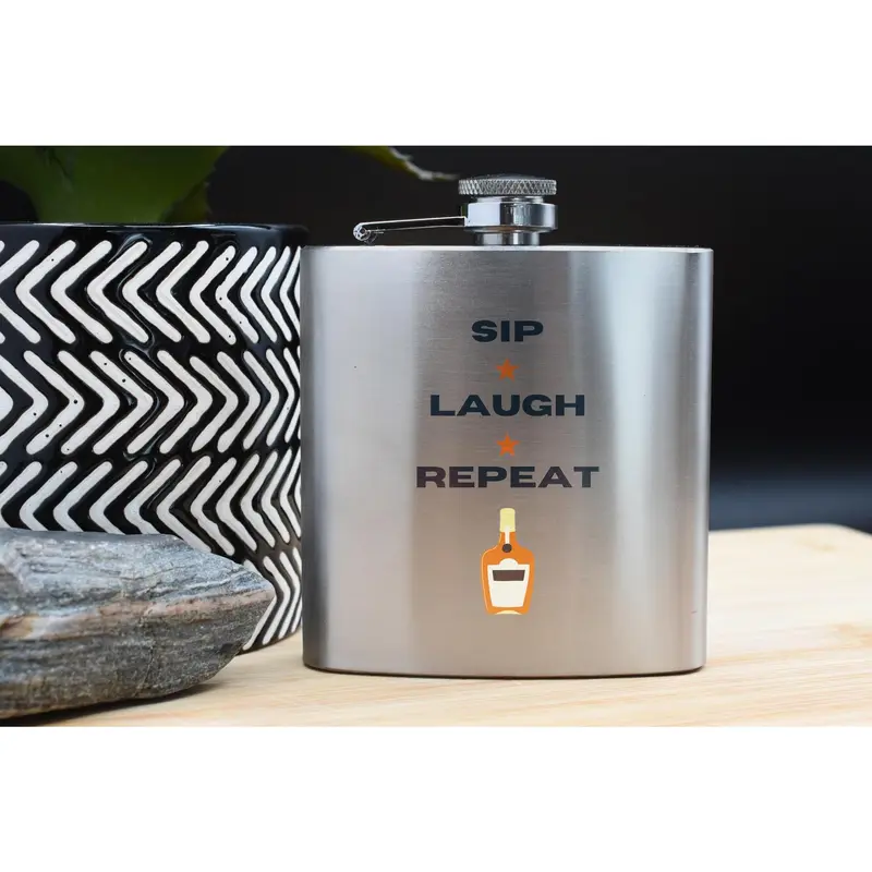 Stainless Steel Hip Flask with Full Colour - Sip, Laugh, Repeat Design - Perfect Christmas or Birthday Present for Fathers, Dad, and Grandad 8