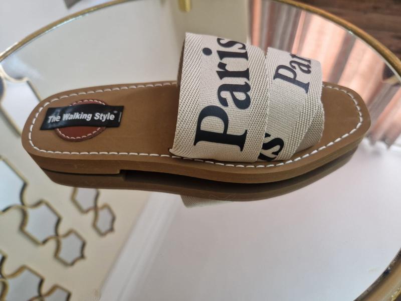 The Walking Style Women's Paris Printed Logo Flats Sliders Shoes 1