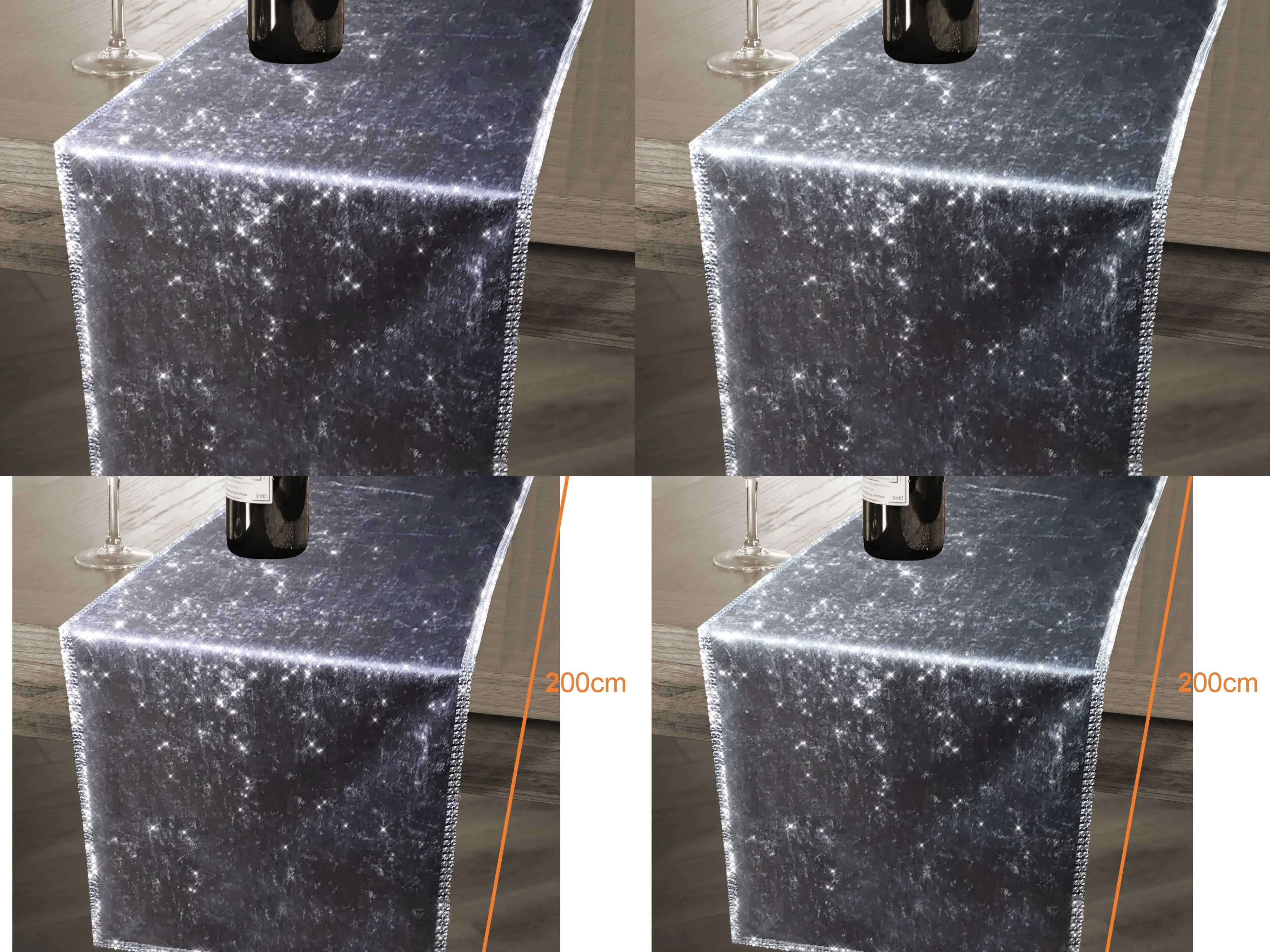 78" X 13" Sparkling Two Tone Ombre Styled Crushed Velvet Table Runner 35 cmx 200 cm