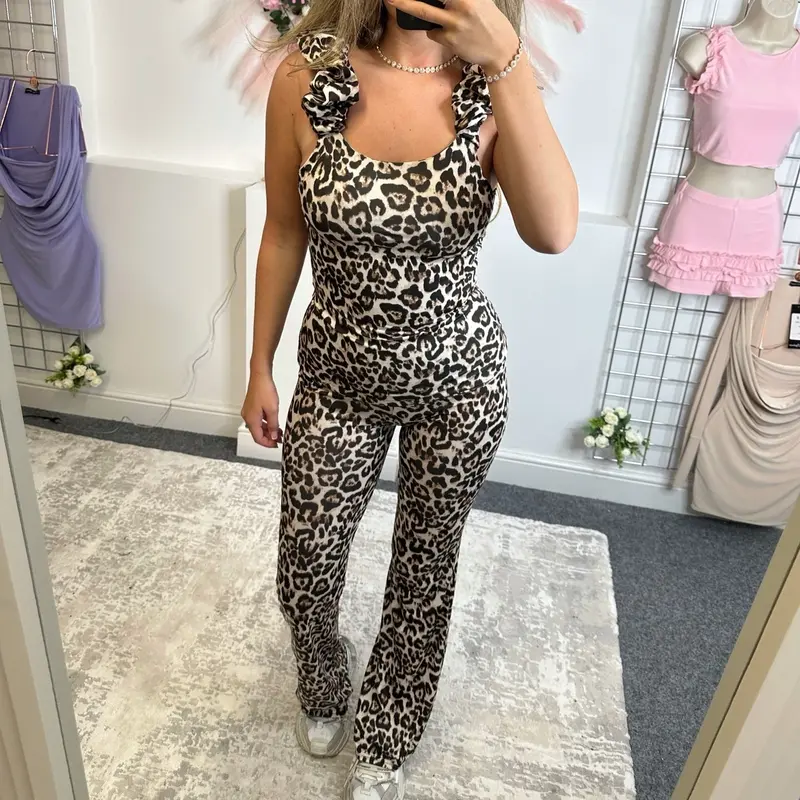 Frilled Leopard Print Flared Lounge Set 2