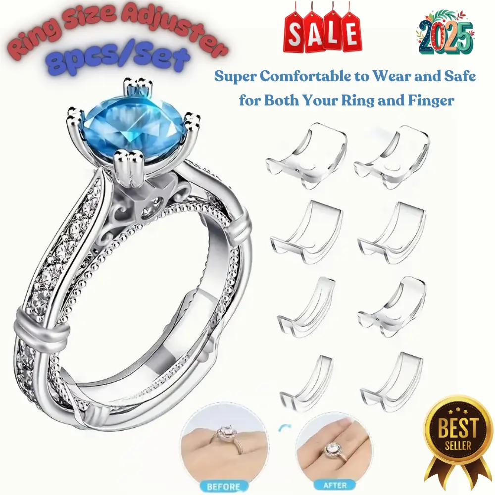 Invisible Ring Size Adjuster Set with Double-sided Adhesive Tape, fit Any Loose Ring, Reducer Included, Jewelry Spacer, Ring Guard Assortment, 8pcs