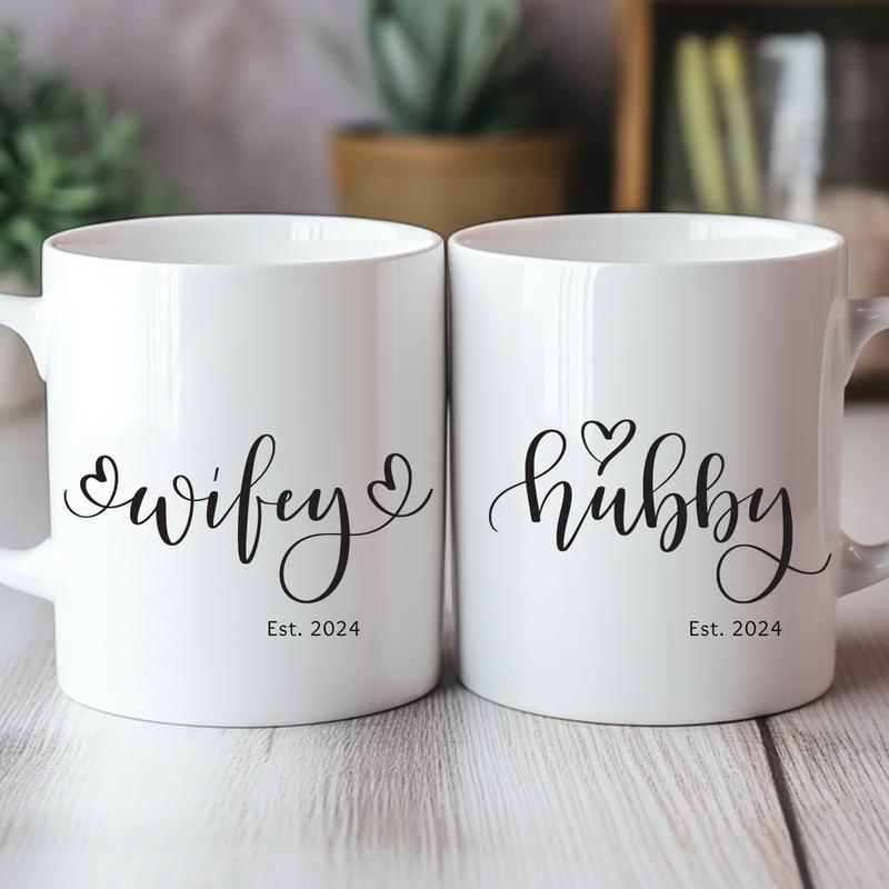 Wifey & Hubby mugs, newlywed gifts, wedding gifts for bride and groom, wedding anniversary mugs 5