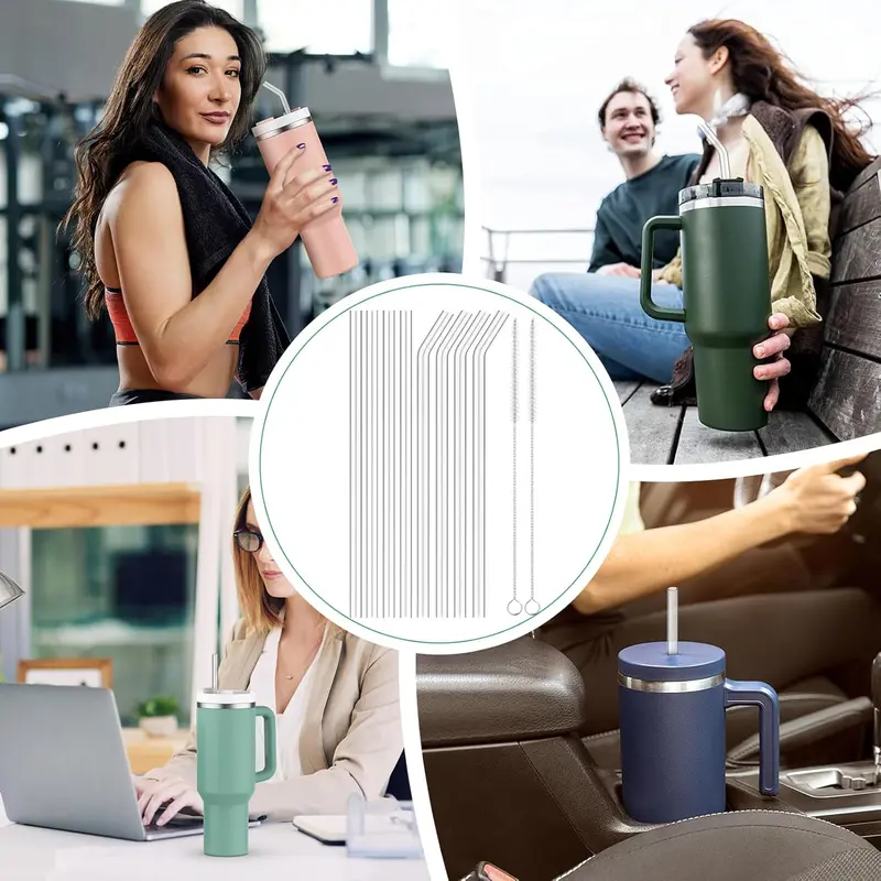 Replacement Glass Straws for Stanley Cup 40oz, 8Pcs 31cm Long Diameter 1cm Borosilicate Glass Straws Set with 2Pcs Cleaning Brush, Extra Long Straws Compatible with Stanley 30/40oz Adventure Tumbler Drinkware Mug 6