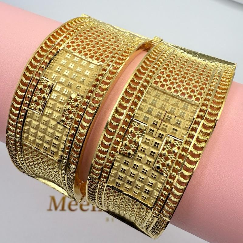 GB44 100ml/1 Gram Gold Polished Plated Bangles Set Of 2 All sizes 2.4 -2.10 Indian Pakistani Bridal Party Wear Openable 1