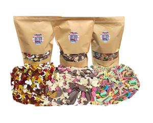 3 x 1KG Sweets, resealable pouches from Me Olde's Traditional sweets Skegness Candy Snack Jelly, Chocolate, Fizzy Candy