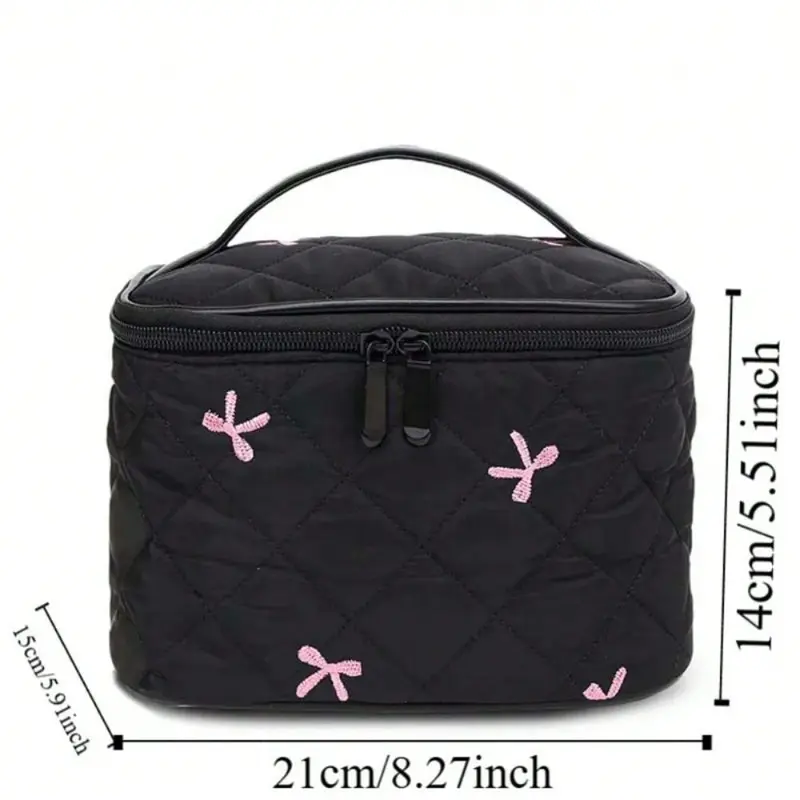 Cloth Bow Cosmetic Handbag 3D Clutch Purse Embroidered Makeup Bag Multi-Functional Toiletry Organizer Skincare Storage Pocket 3