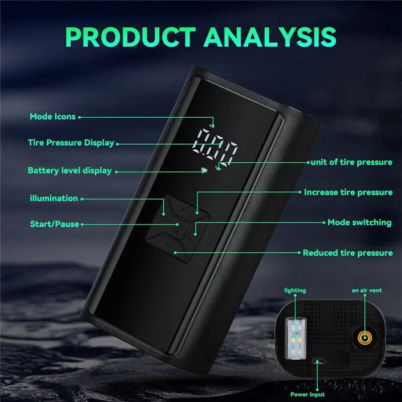 Car Tyre Inflator Cordless Digital USB Rechargeable Tire Air Compressor Pump 2