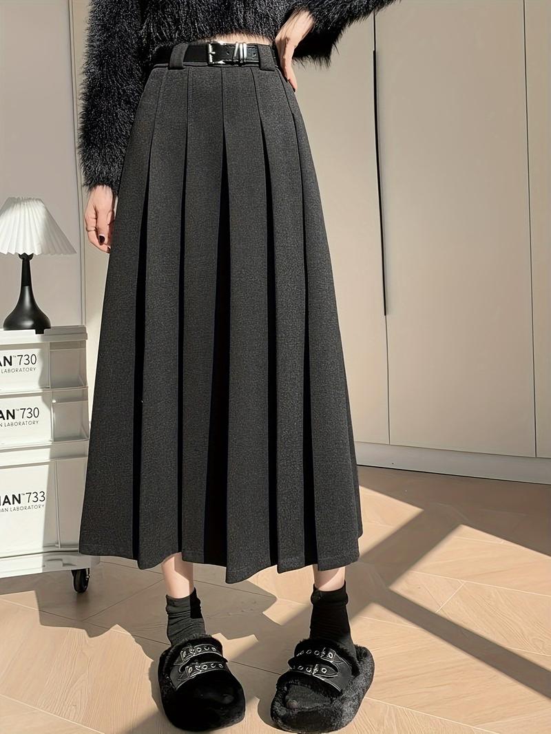 Product Introduction of Chic A-Line Pleated Midi Skirt - 100% Polyester Solid Color Woven Fabric, Beltless Design for Fall/Winter Fashion, Stylish and Comfortable Wear for Women 10
