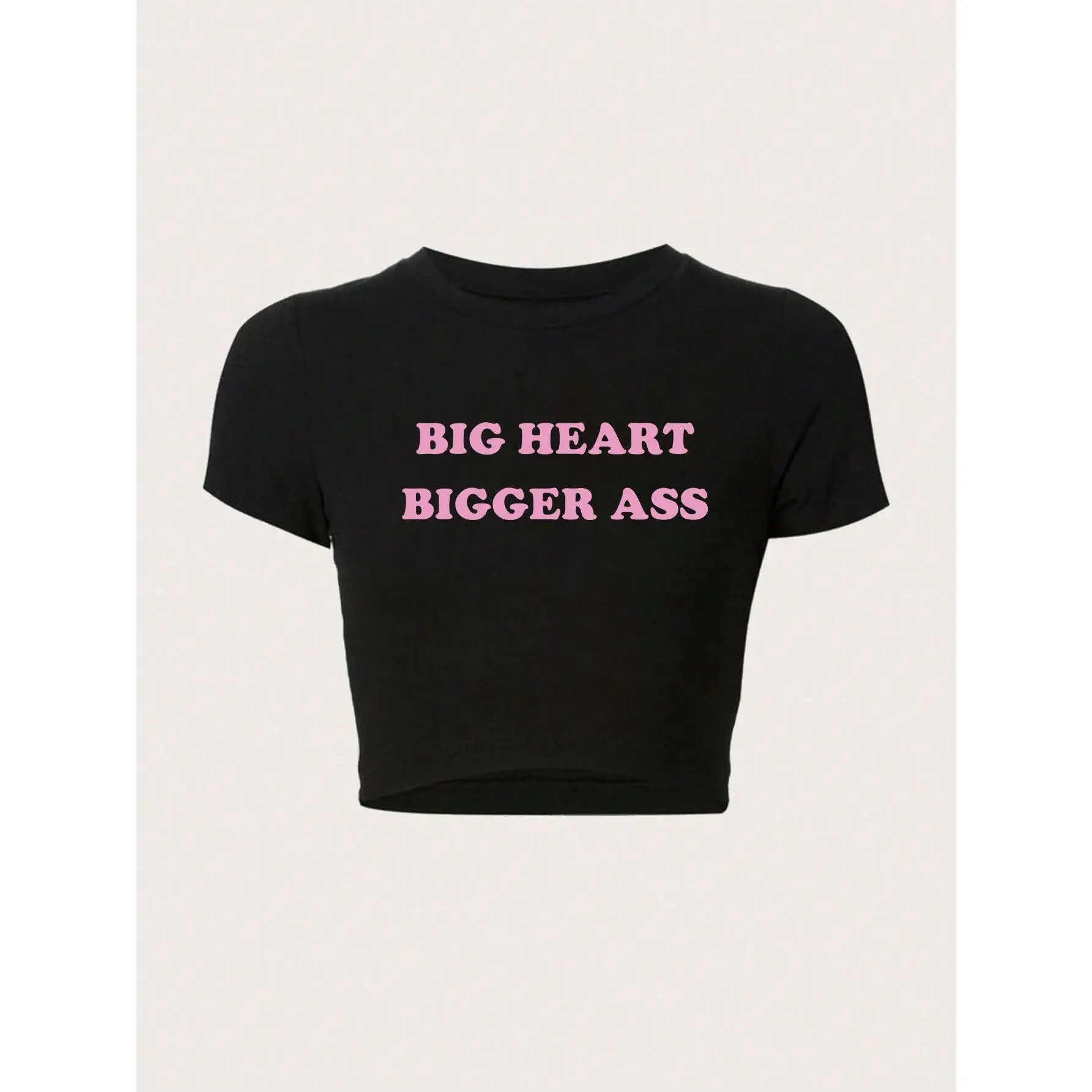 TRNDY Letter Print Navel-Baring Slim Fit T-Shirt BIG HEART BIGGER ASS Graphic Tees Women Tops